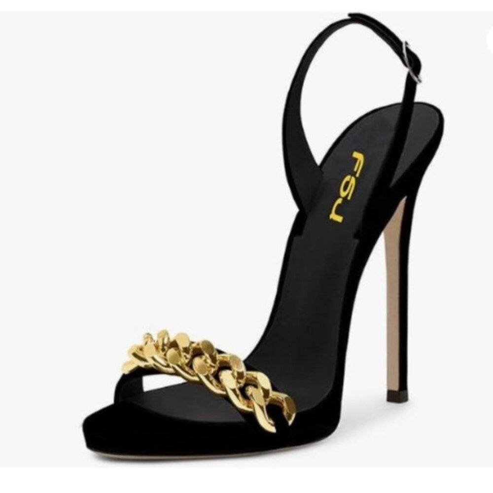 FSJ Women High Heel Stiletto Sandal Back Strap Slingback Open Toe Black Shoes